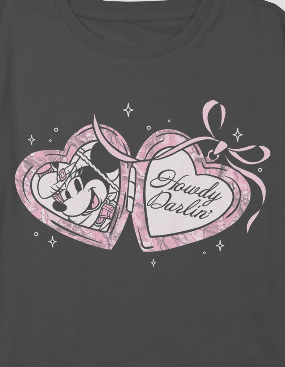 DISNEY Cowgirl Minnie Locket Girls Crop Tee - CHARCOAL