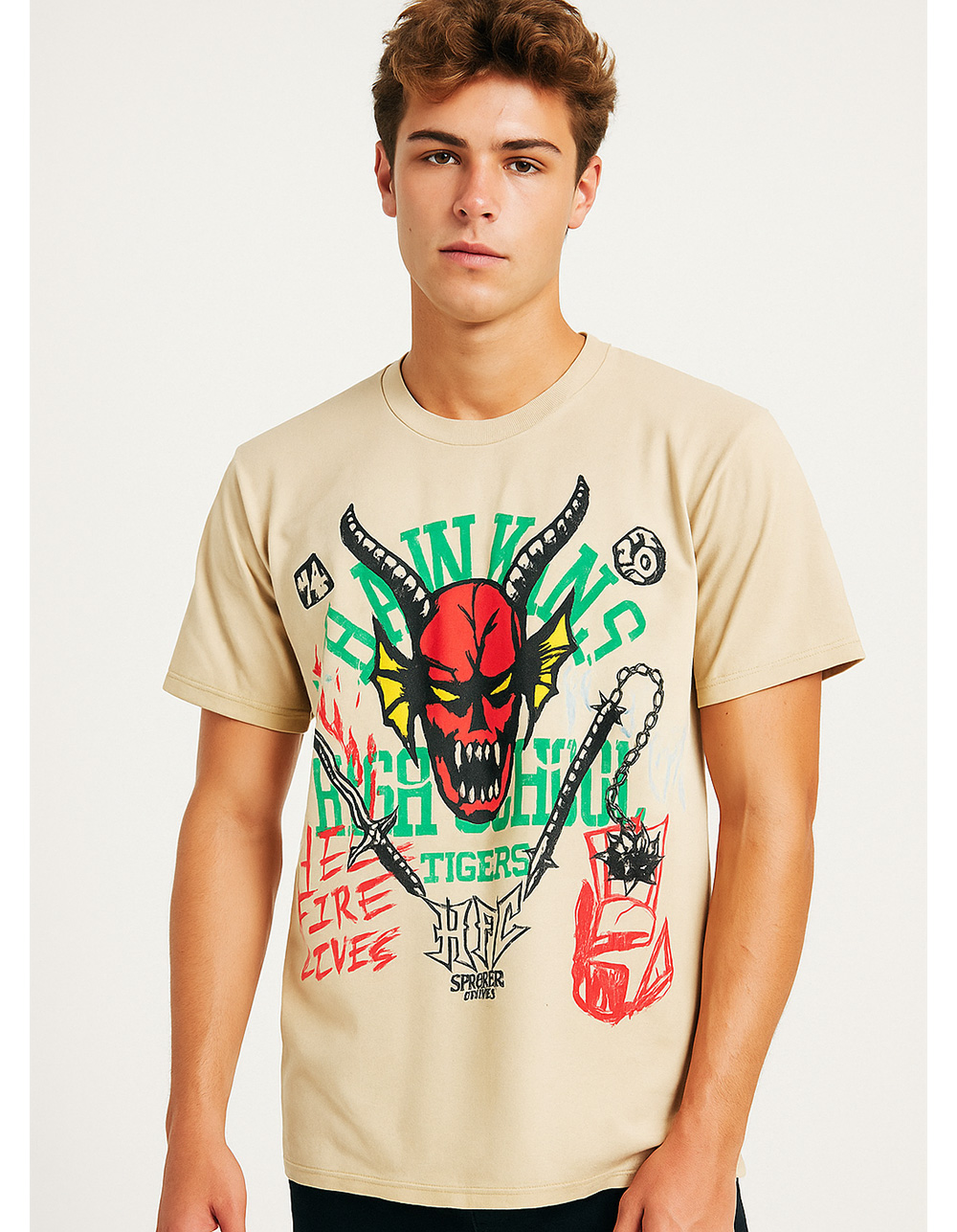 STRANGER THINGS Hellfire Mens Tee - SAND