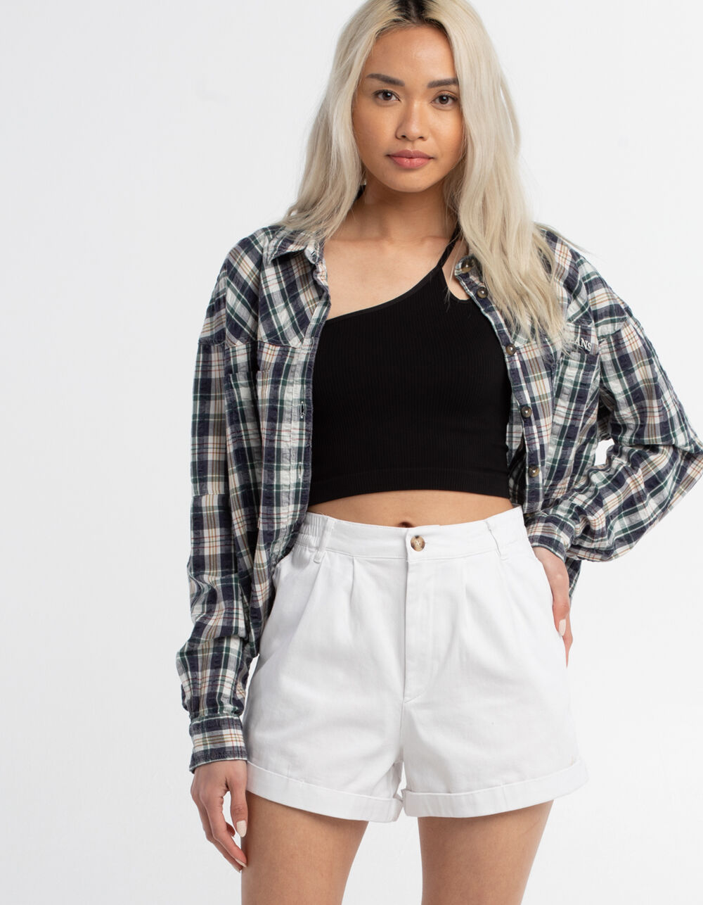 FULL TILT Womens Pleated Shorts WHITE Tillys