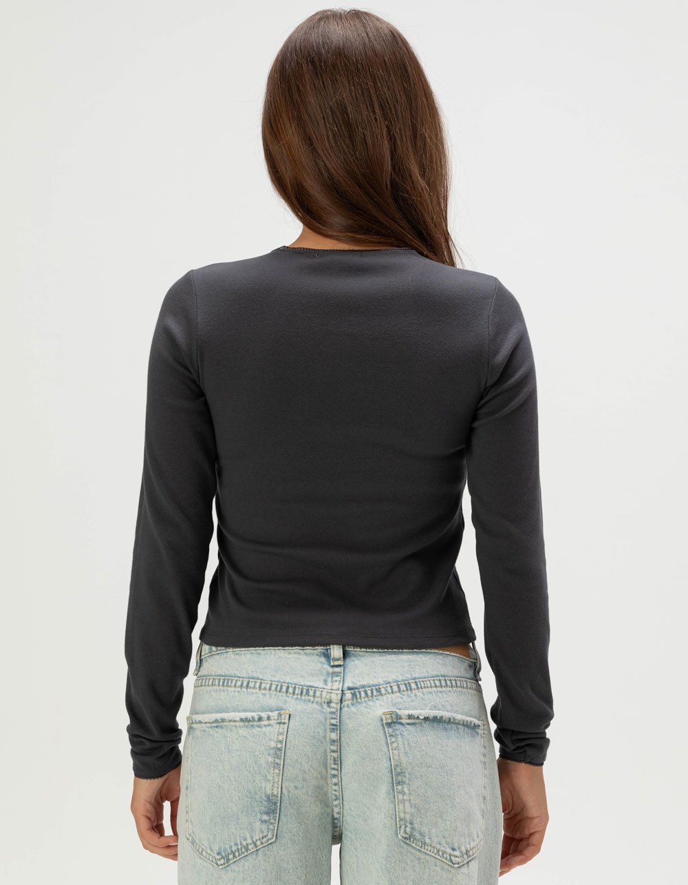 FULL TILT Rhinestone Wing Womens Long Sleeve Top - WASHED BLACK