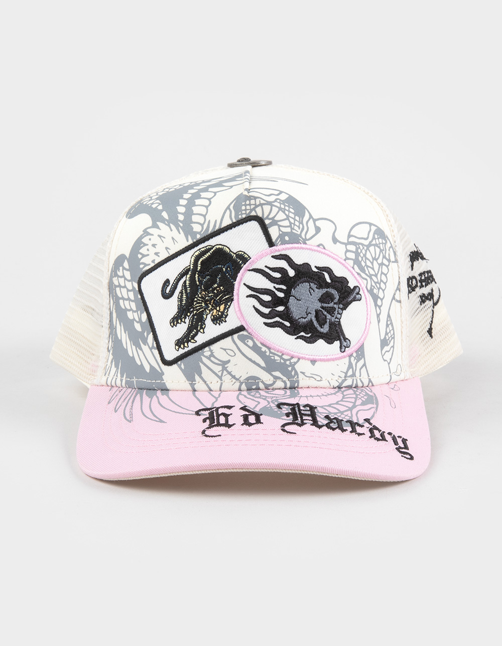 ED HARDY Panther Patch Womens Trucker Hat - PINK COMBO