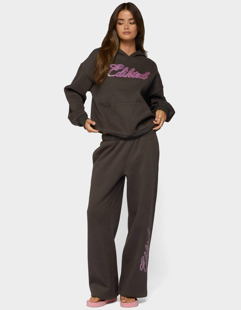 Edikted Always Sequin Sweatpants - DARK GRAY