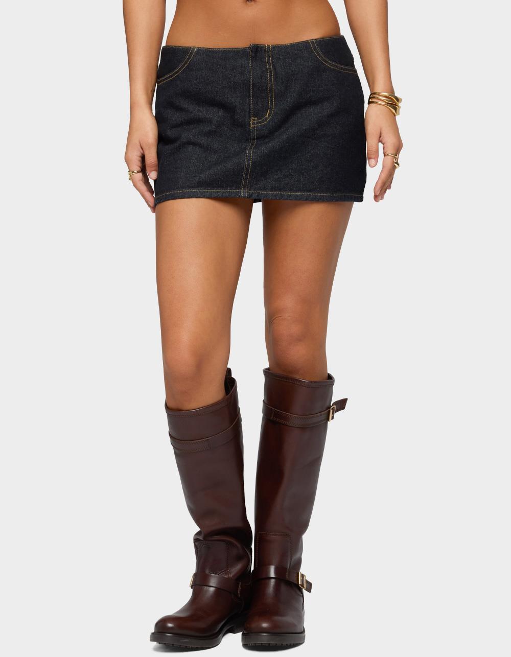 EDIKTED Leire No Waistband Denim Mini Skort - DARK BLUE