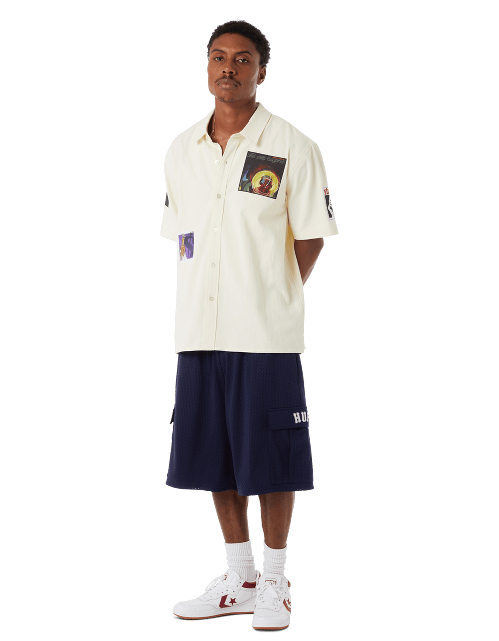 HUF x Stax Patches Mens Button Up Shirt  - Cream Combo