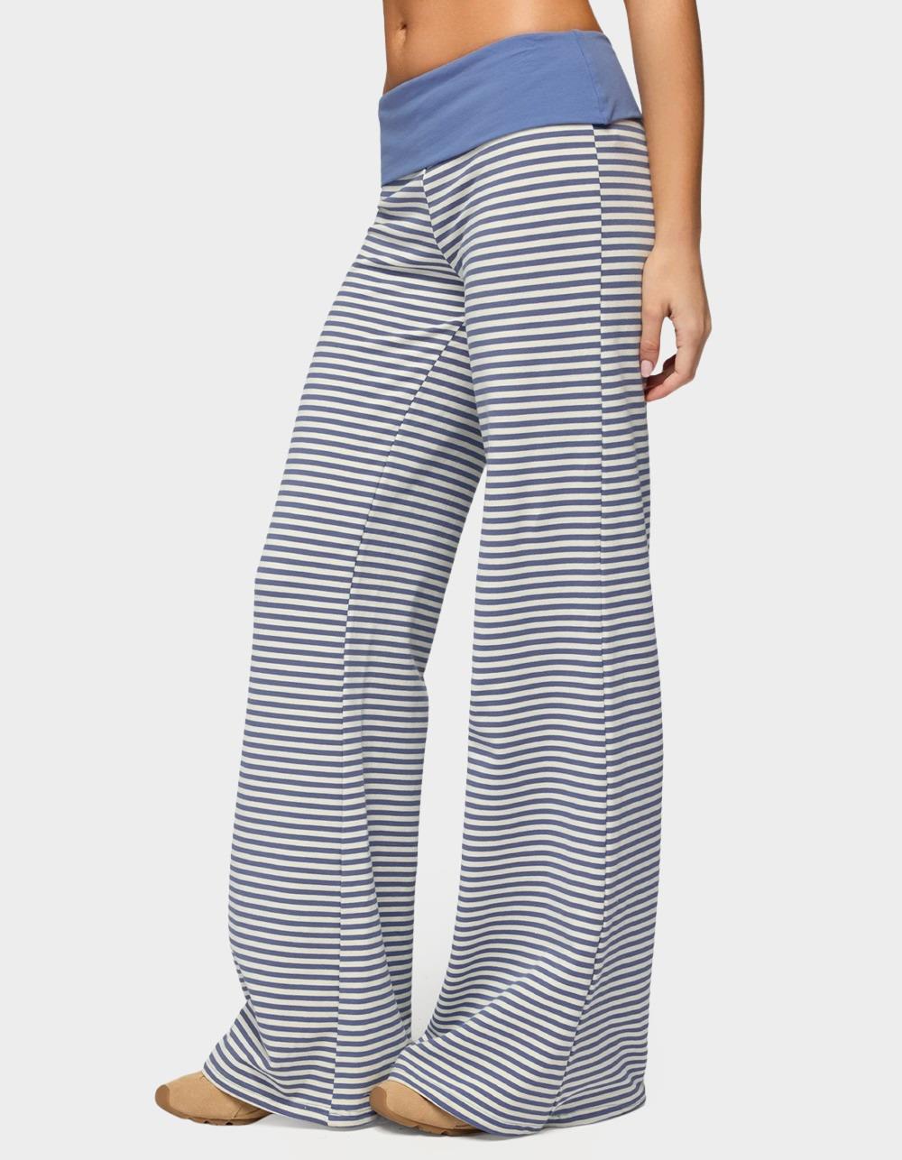 EDIKTED Meggy Striped Foldover Pants - LIGHT BLUE