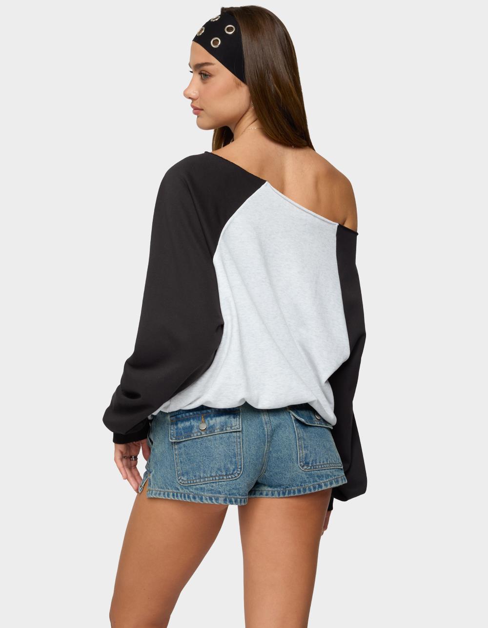 EDIKTED San Diego Off Shoulder Raglan Sweatshirt - GRAY