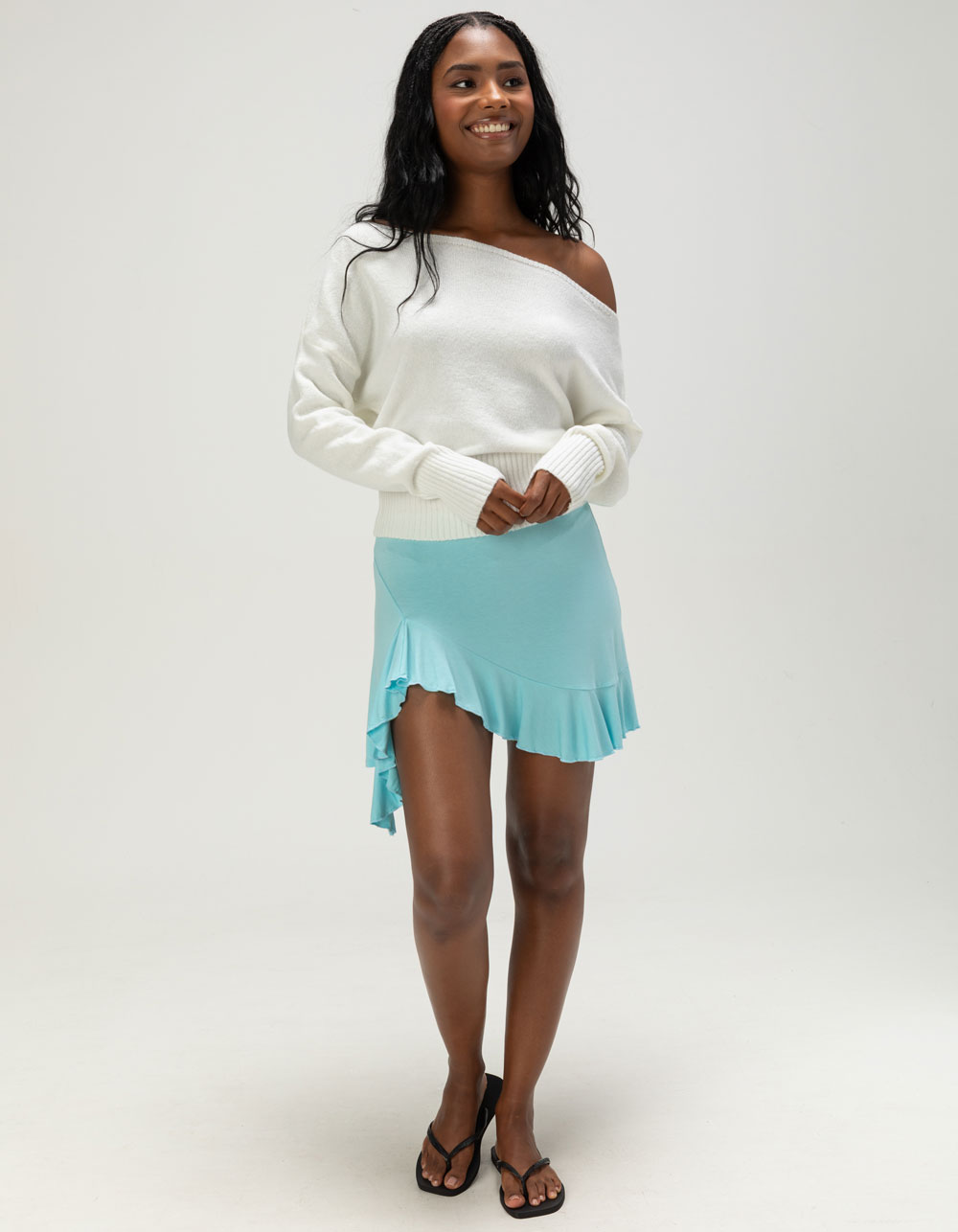 NO COMMENT Womens Off The Shoulder Banded Bottom Sweater