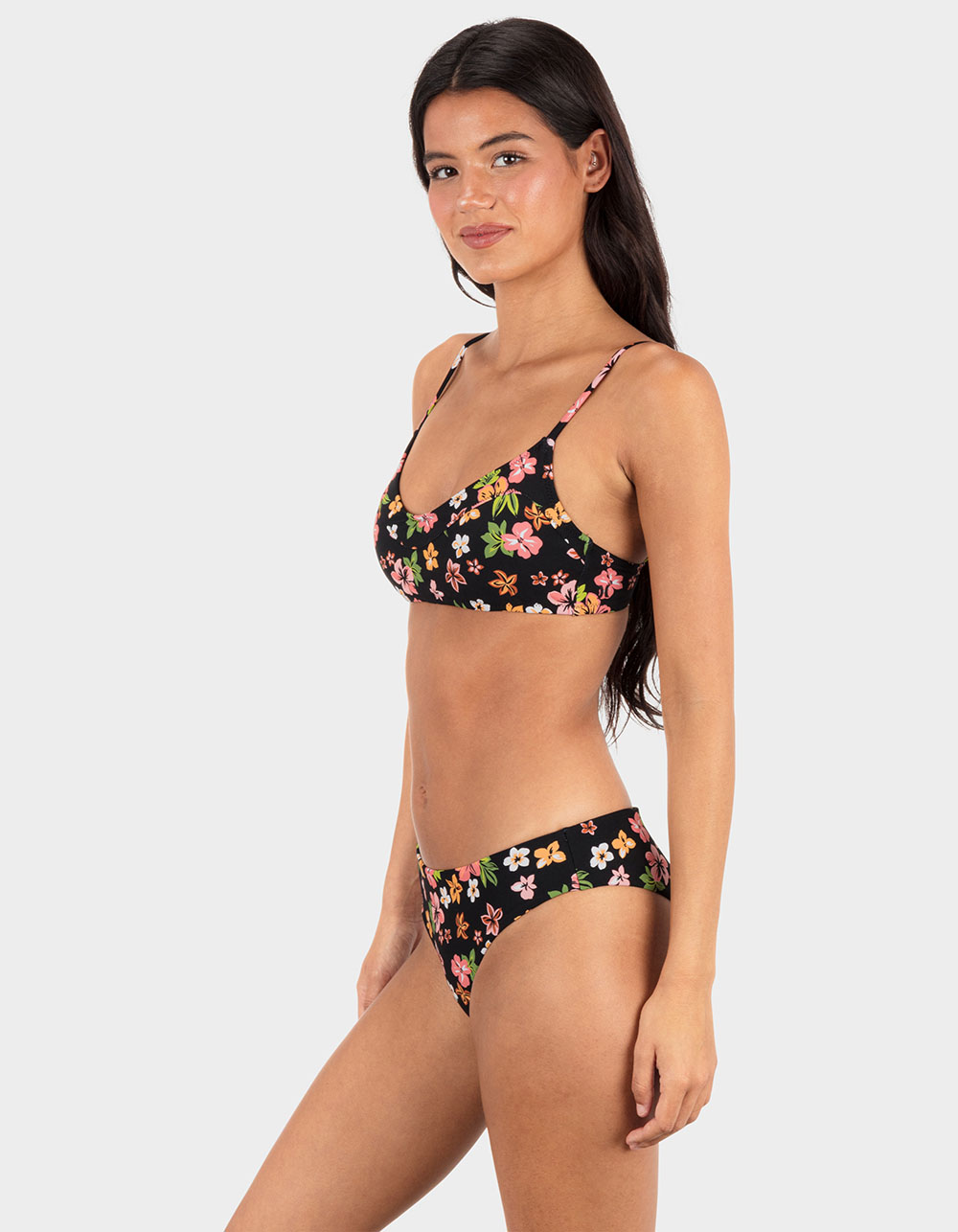 HURLEY Max Hibiscus Dream Mid Rise Womens Cheeky Bikini Bottoms - NATURAL