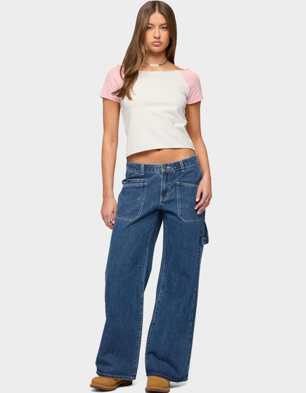 EDIKTED Liva Contrast Raglan Tee - WHITE