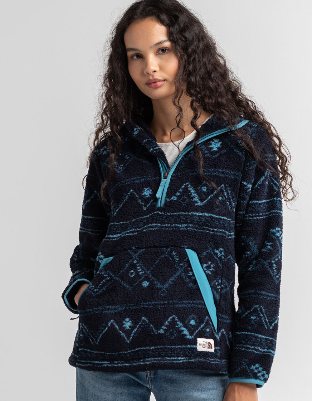 The North Face Women's Printed Campshire Pullover Fleece Hoodie 2.0 Blue Xs