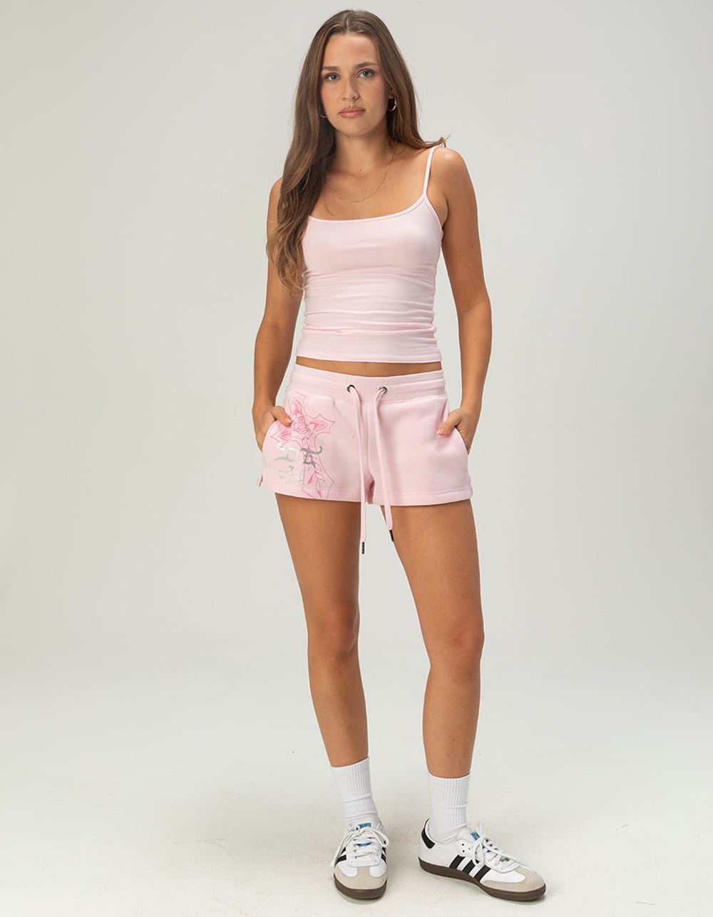 ED HARDY Flame Cross Womens Sweat Shorts - PINK