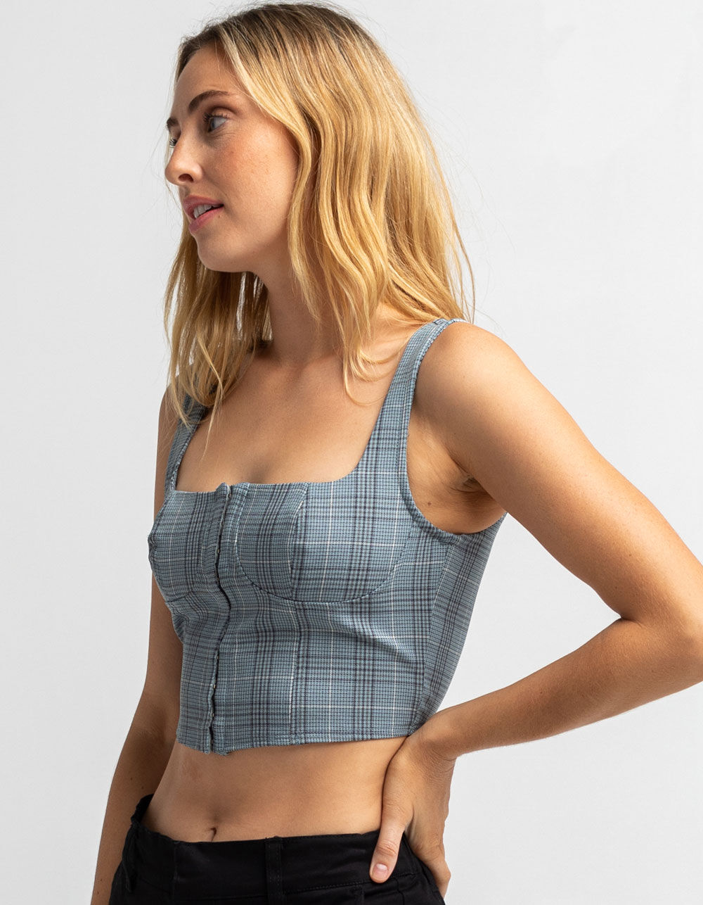 FULL TILT Womens Blue Combo Bra Cup Plaid Corset BLUE COMBO Tillys