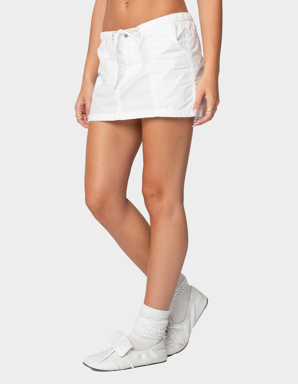 EDIKTED Crinkle Cargo Mini Skirt - WHITE