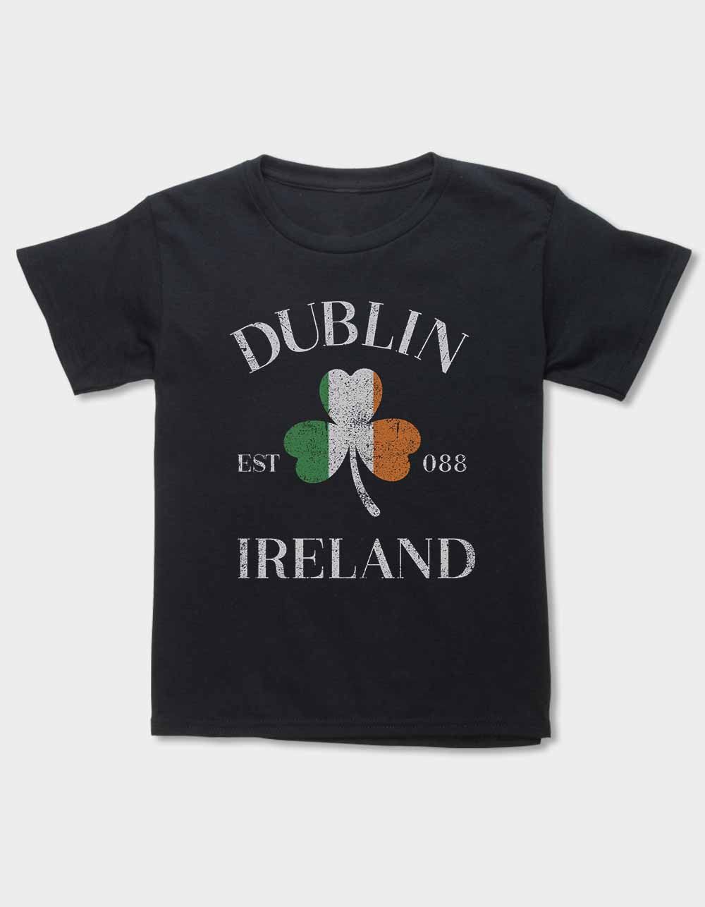 IRELAND Dublin Clover Flag Distressed Unisex Kids Tee - BLACK