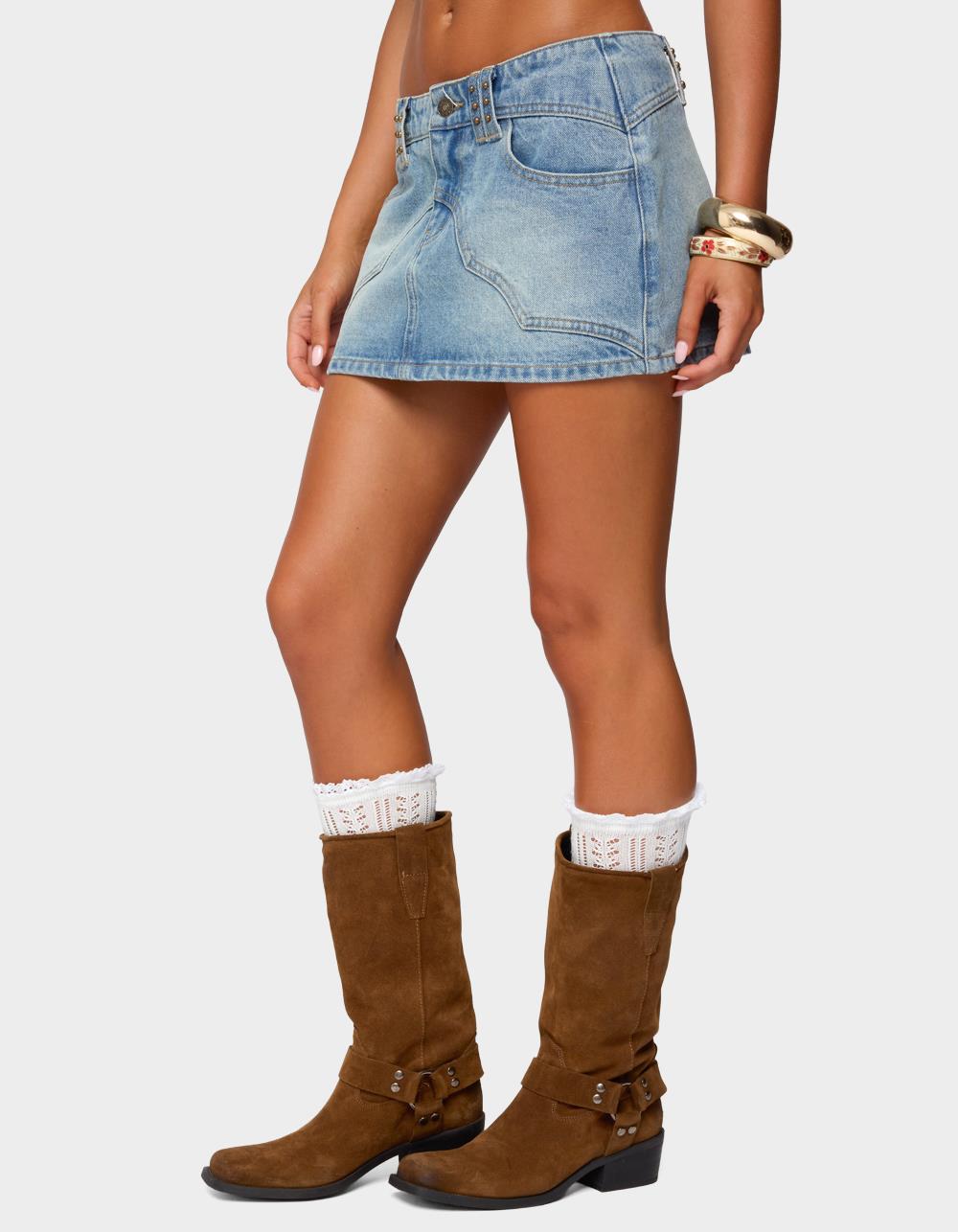 EDIKTED Tory Western Denim Mini Skirt - BLUE
