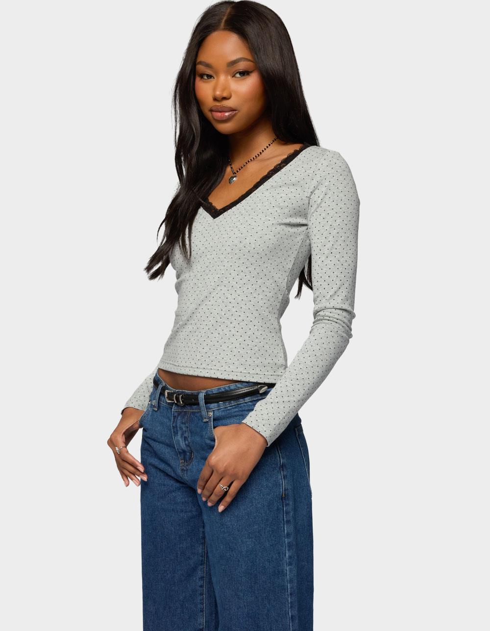 EDIKTED Morah Lacey Polka Dot Top - GRAY