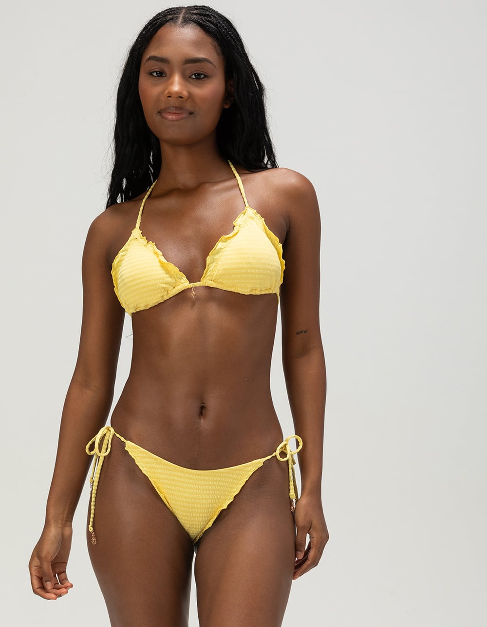 DAMSEL Seersucker Texture Tie Side Bikini Bottoms - YELLOW