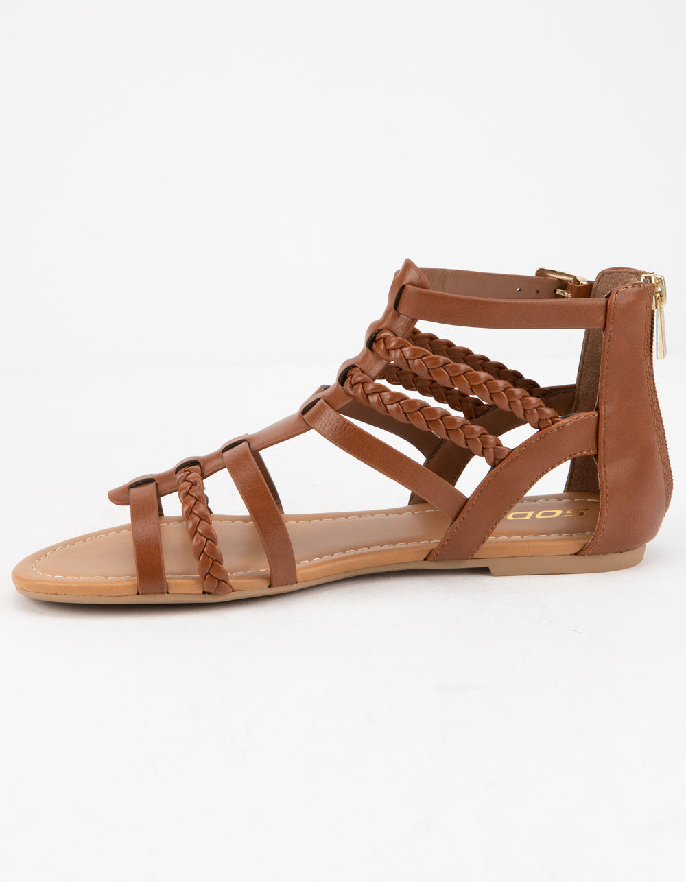 SODA Braid Back Zip Tan Womens Gladiator Sandals image number 2