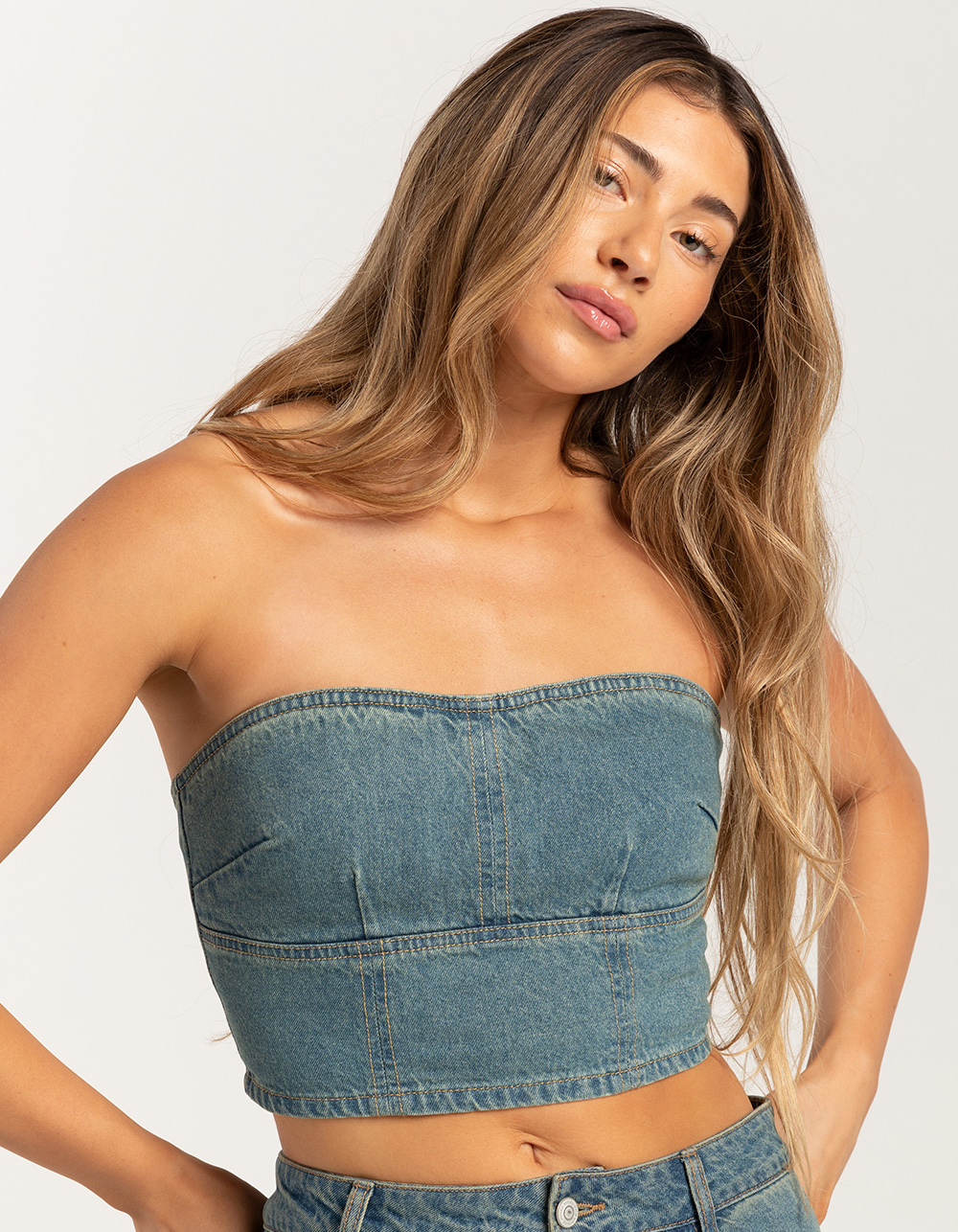 RSQ Womens Denim Tube Top - MEDIUM WASH
