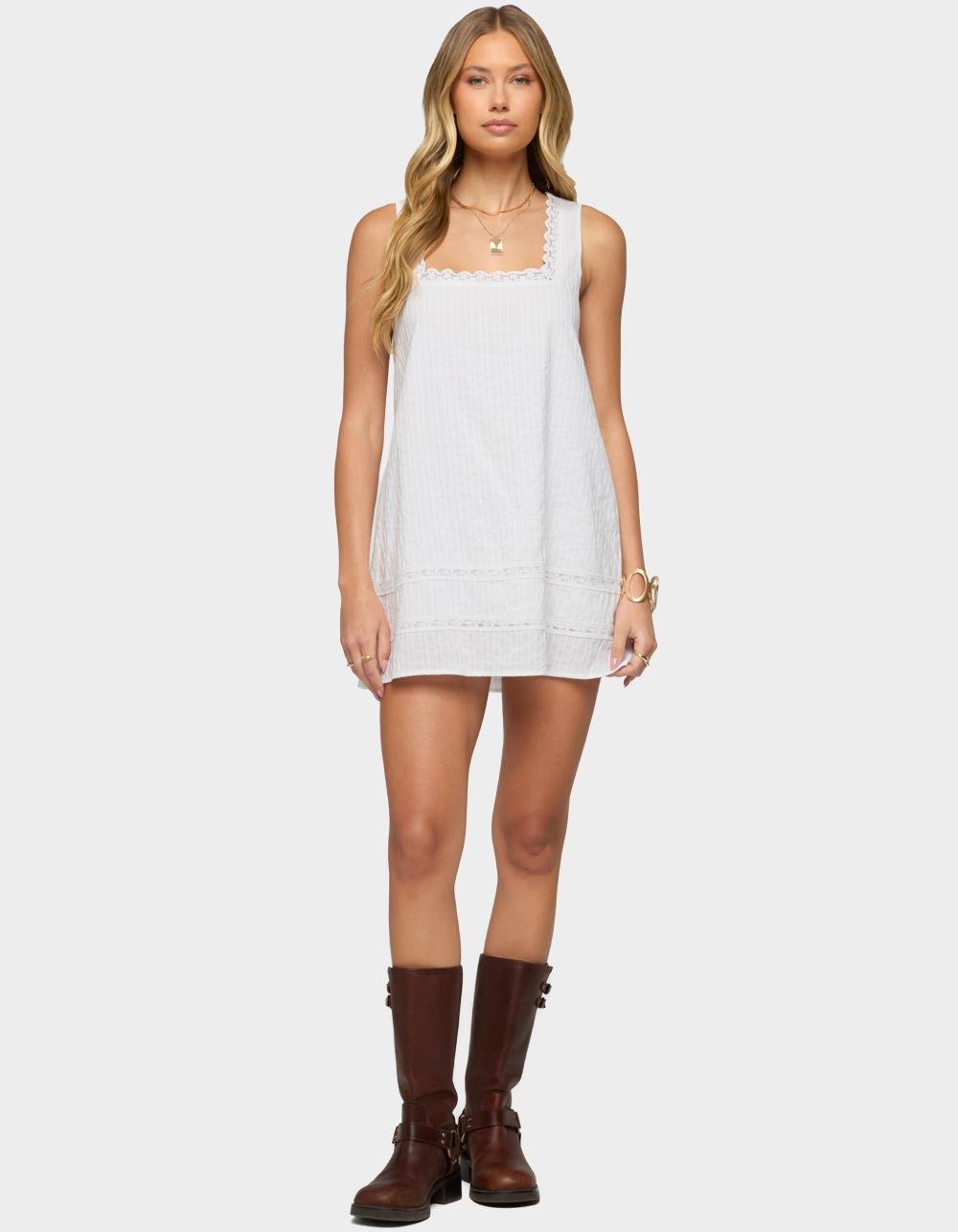 EDIKTED Doroh Lacey Striped Cotton Mini Dress - WHITE