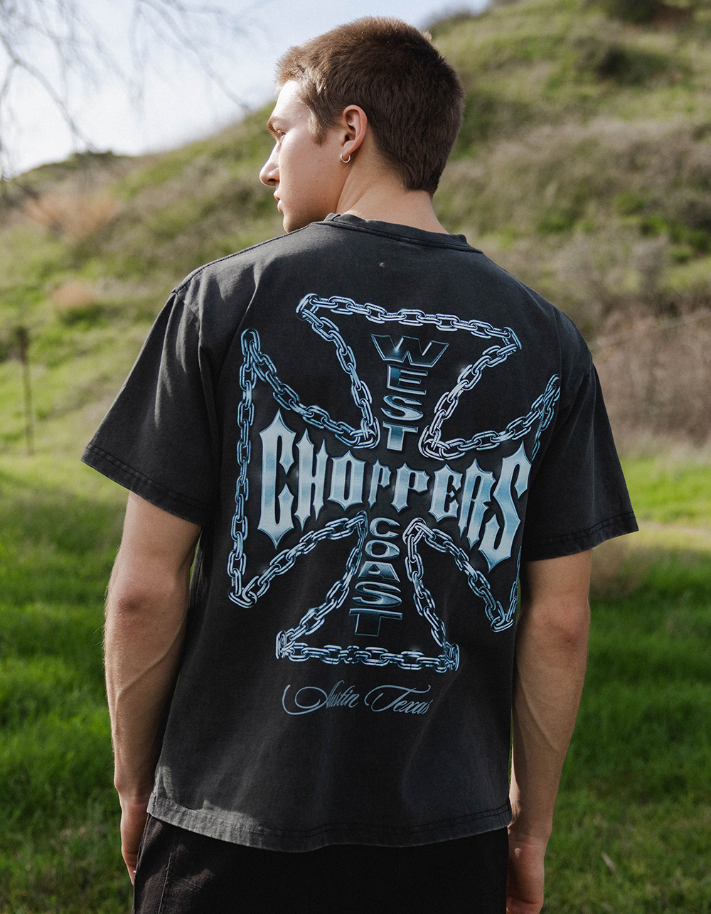 WEST COAST CHOPPERS Chained Up Mens Tee - WASHED BLACK