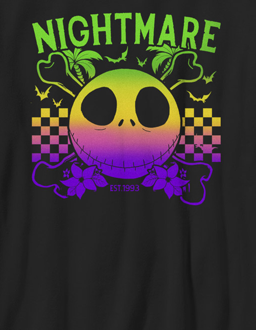THE NIGHTMARE BEFORE CHRISTMAS Checkered Ombre Unisex Kids Tee - BLACK