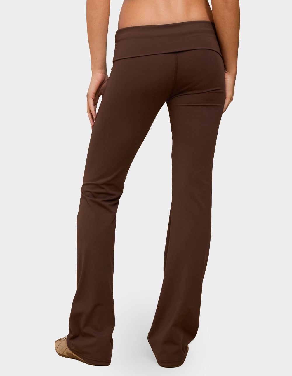EDIKTED Oriane Foldover Flared Leggings - BROWN