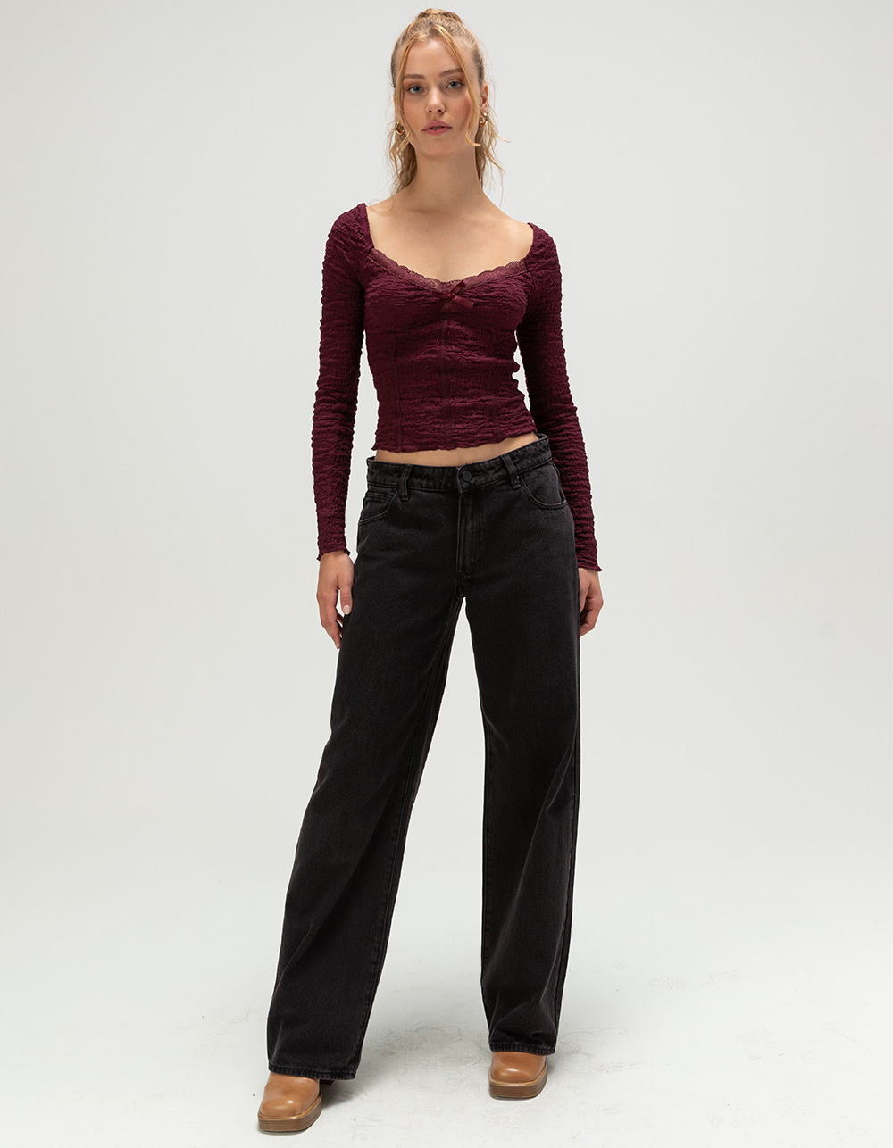 ABRAND 99 Low Rise Womens Baggy Jeans - BLACK DENIM