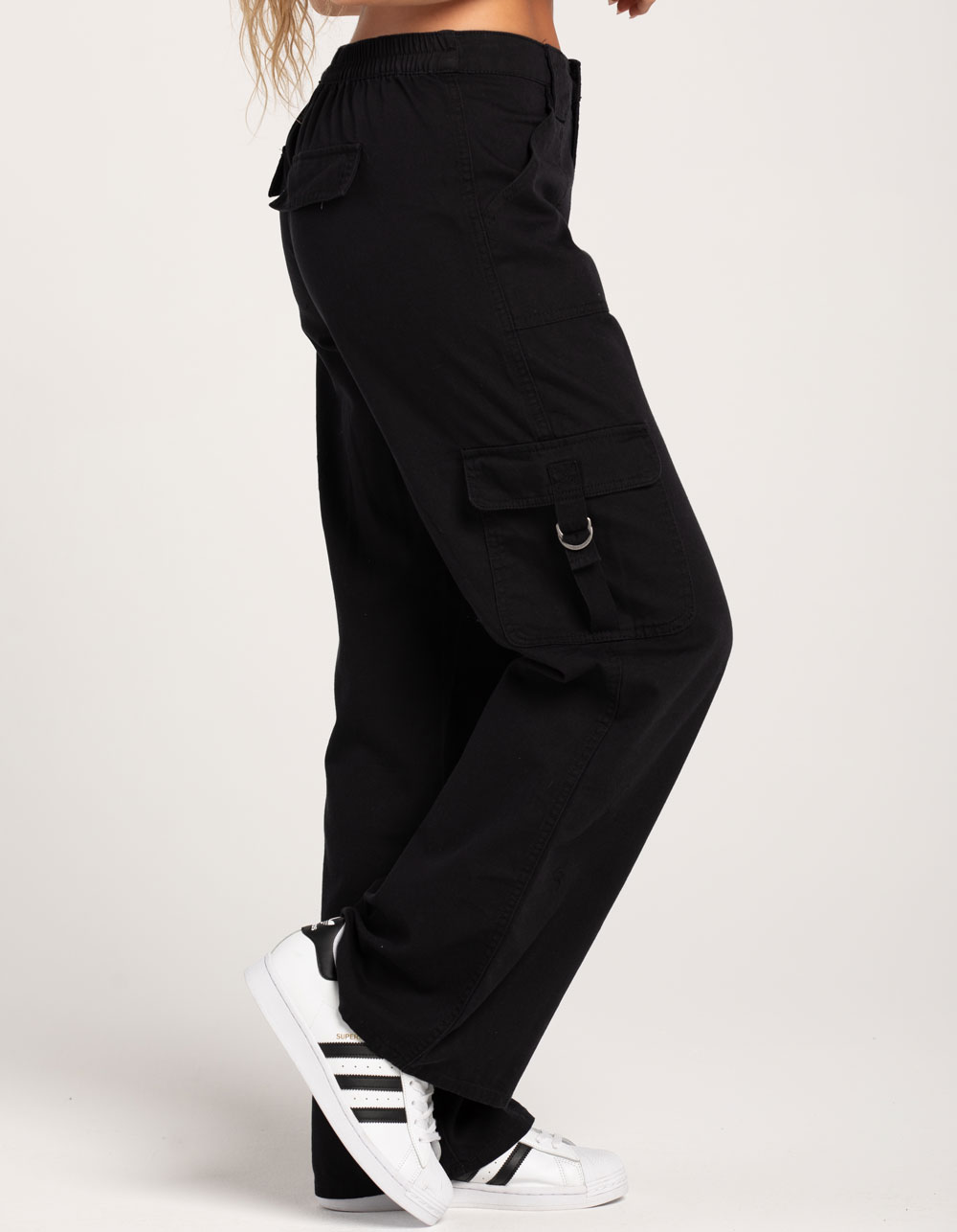 RSQ Womens Mid Rise Cargo Tape Pocket Twill Pants - BLACK | Tillys
