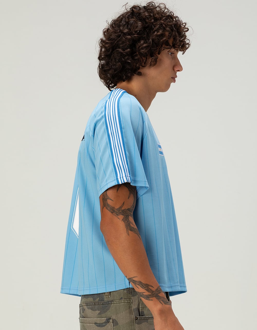 RSQ Mens Argentina Baggy Crop Soccer Jersey - LIGHT BLUE