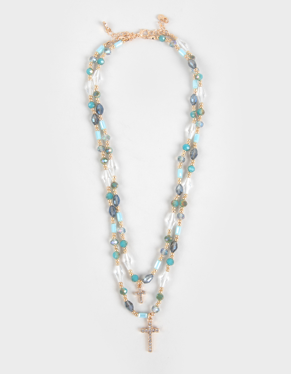 FULL TILT Layered Beaded Cross Necklace - BLUE