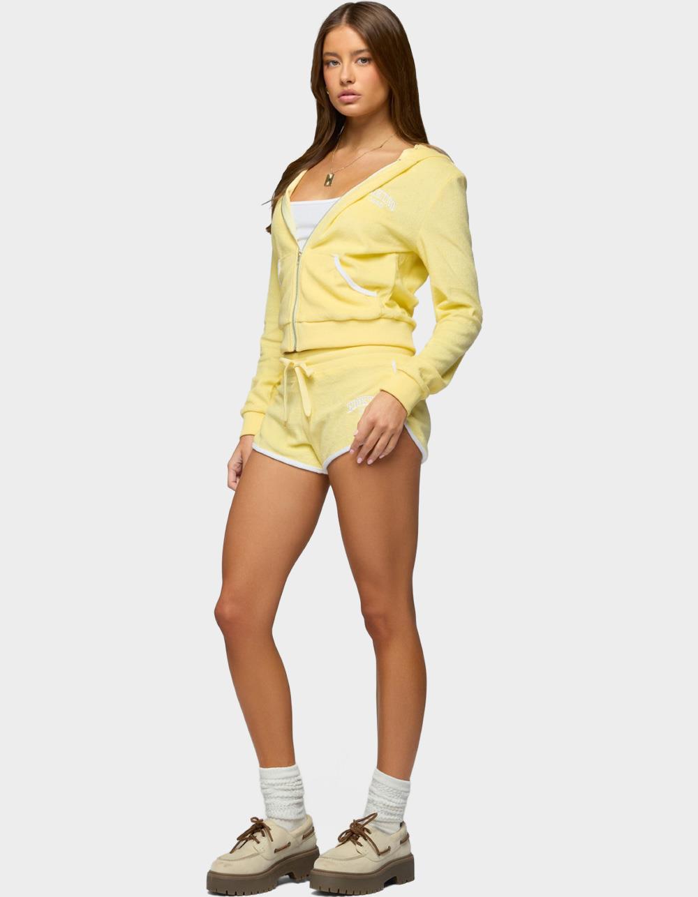 EDIKTED Madilyn Terry Cloth Zip Up Hoodie - YELLOW