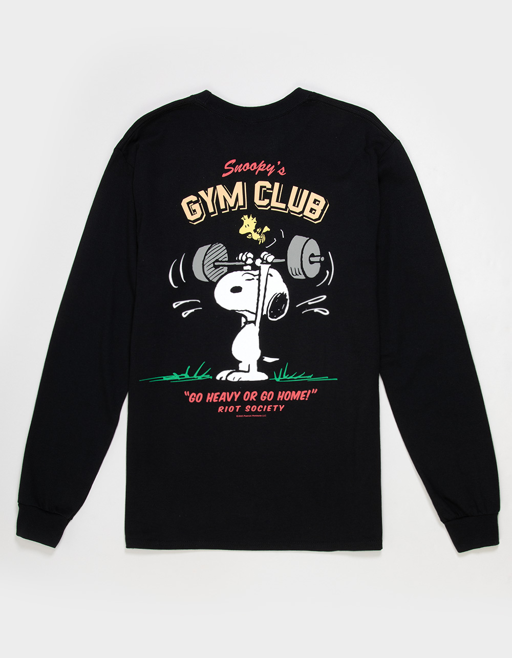 RIOT SOCIETY x Peanuts Snoopy's Gym Club Mens Long Sleeve Tee - BLACK