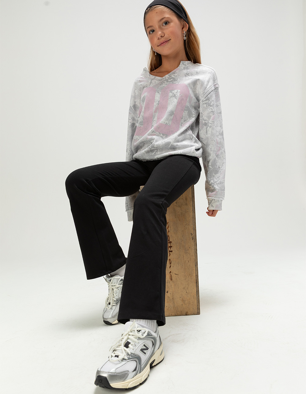 FULL TILT Fold Over Girls Flare Pants - BLACK