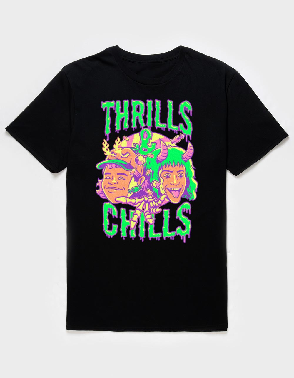 STRANGER THINGS Thrills Chills Drip Unisex Tee - BLACK