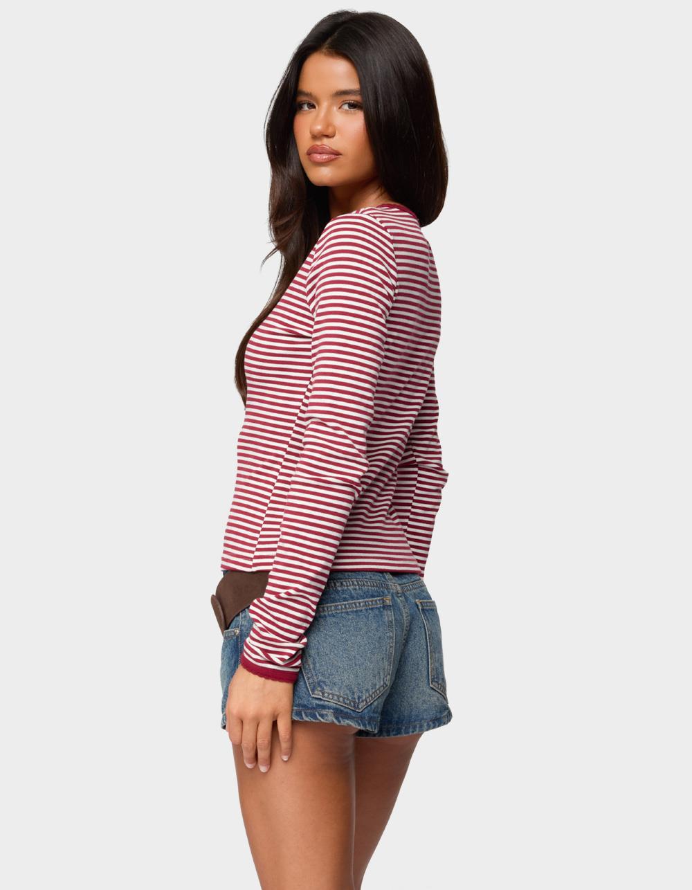 EDIKTED Rayla Striped Button Up Top - RED