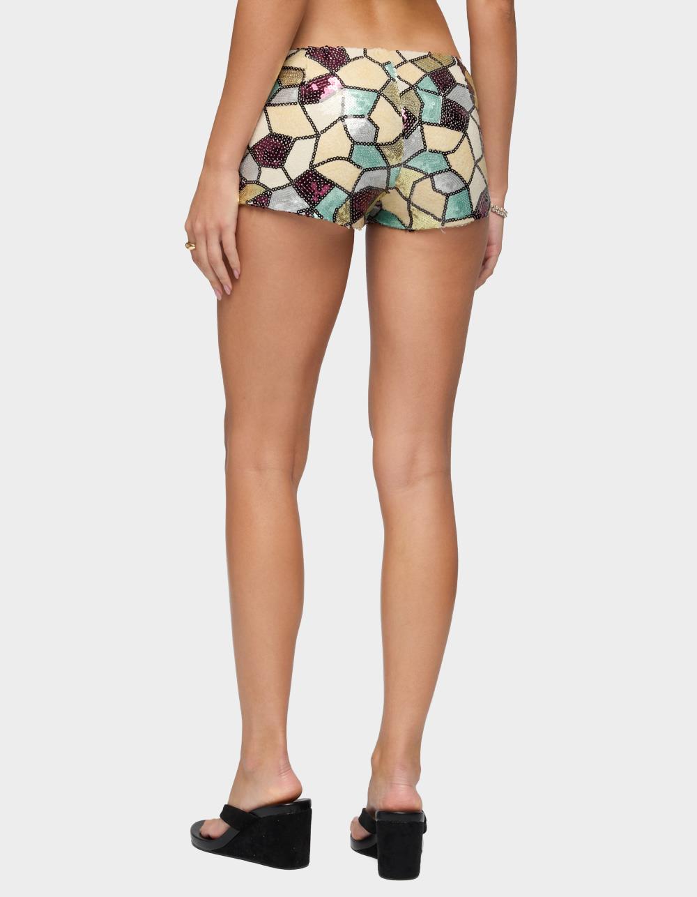 EDIKTED Tatianna Mixed Sequin Micro Shorts - BLACK