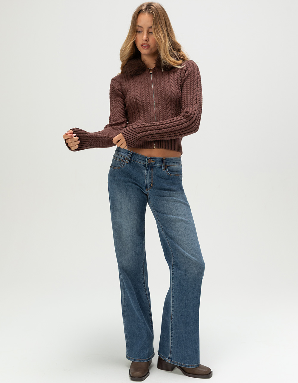 ABRAND Rene 99 Low Rise Womens Wide Leg Jeans - MEDIUM WASH