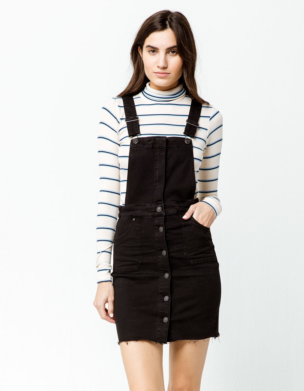 SKY AND SPARROW Button Front Black Skirtall - BLACK | Tillys