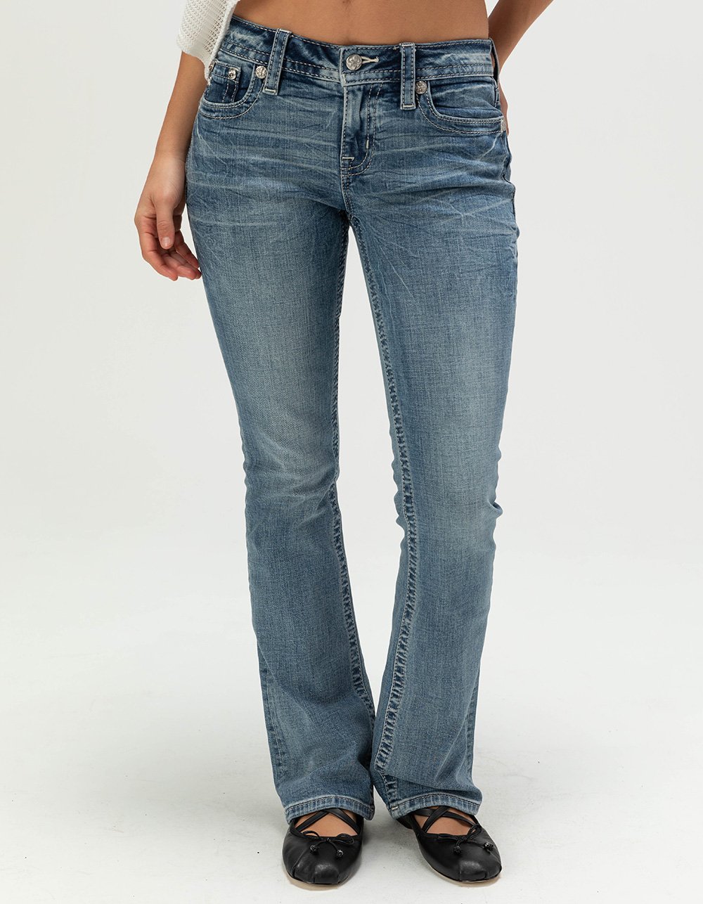 MISS ME Womens Mid Rise Bootcut Jeans - MEDIUM WASH