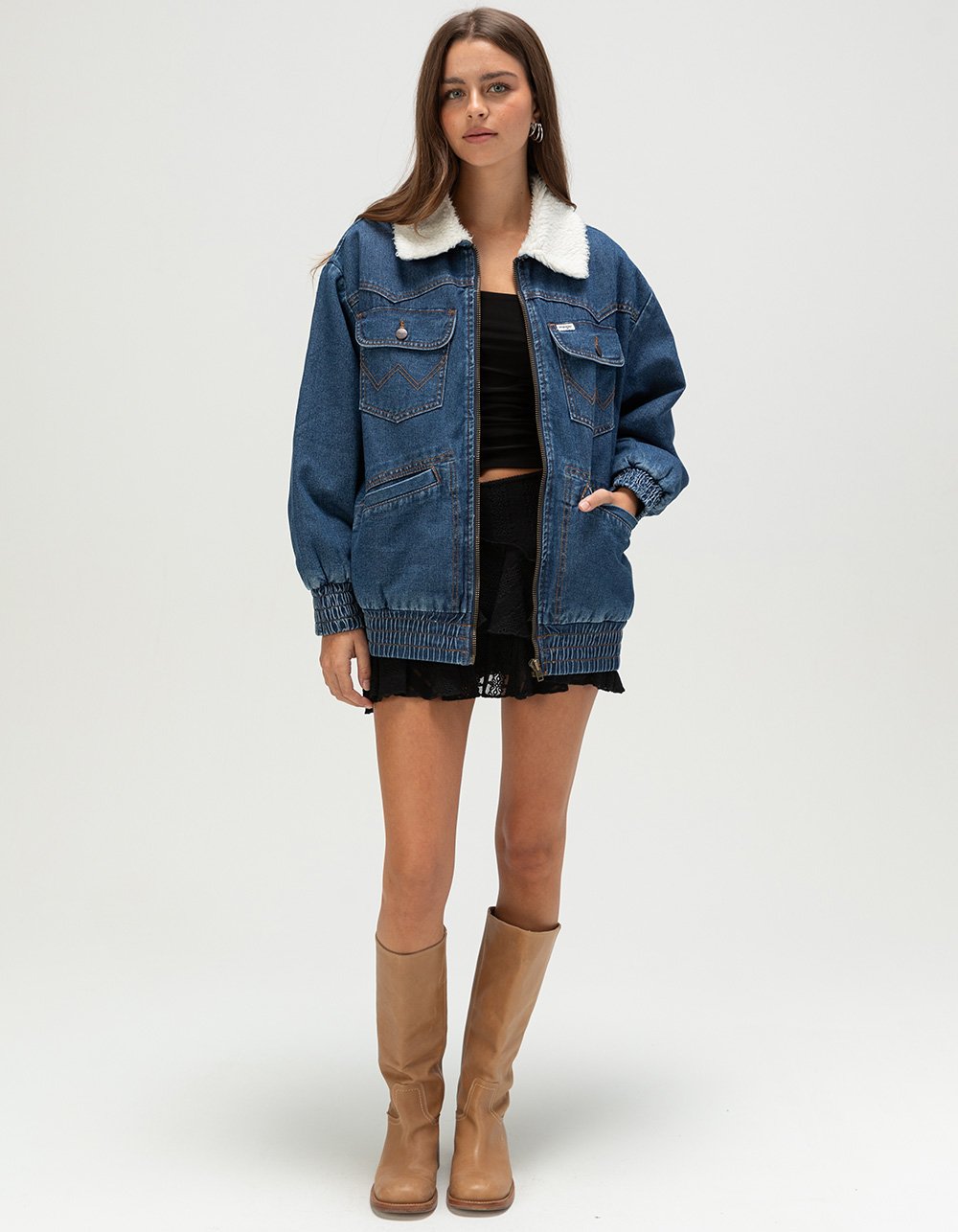 WRANGLER Womens Oversized Bomber Jacket - MEDIUM INDIGO