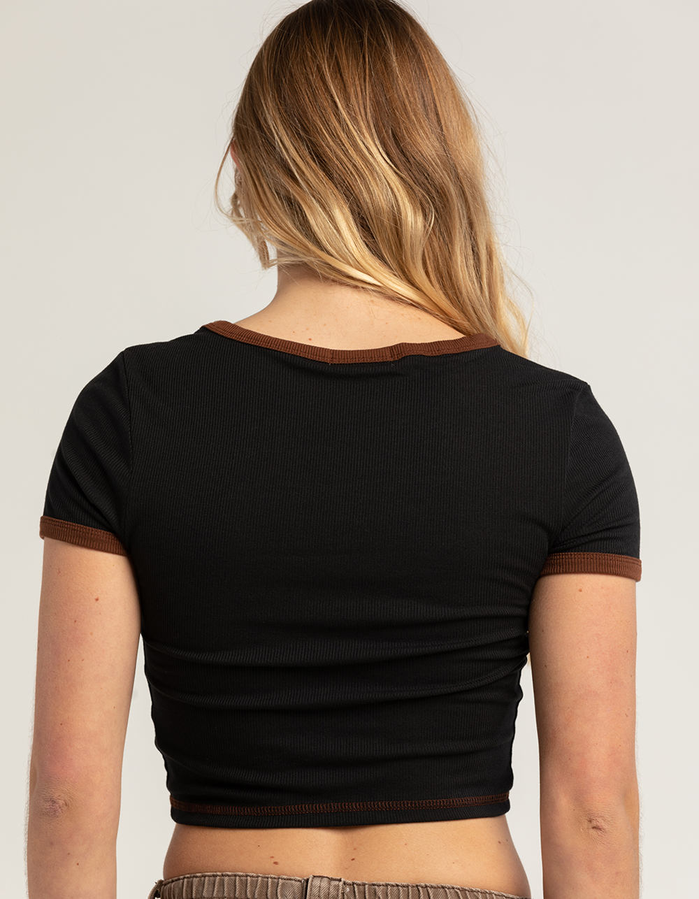 FULL TILT Solid Crop Womens Ringer Tee BLACK Tillys