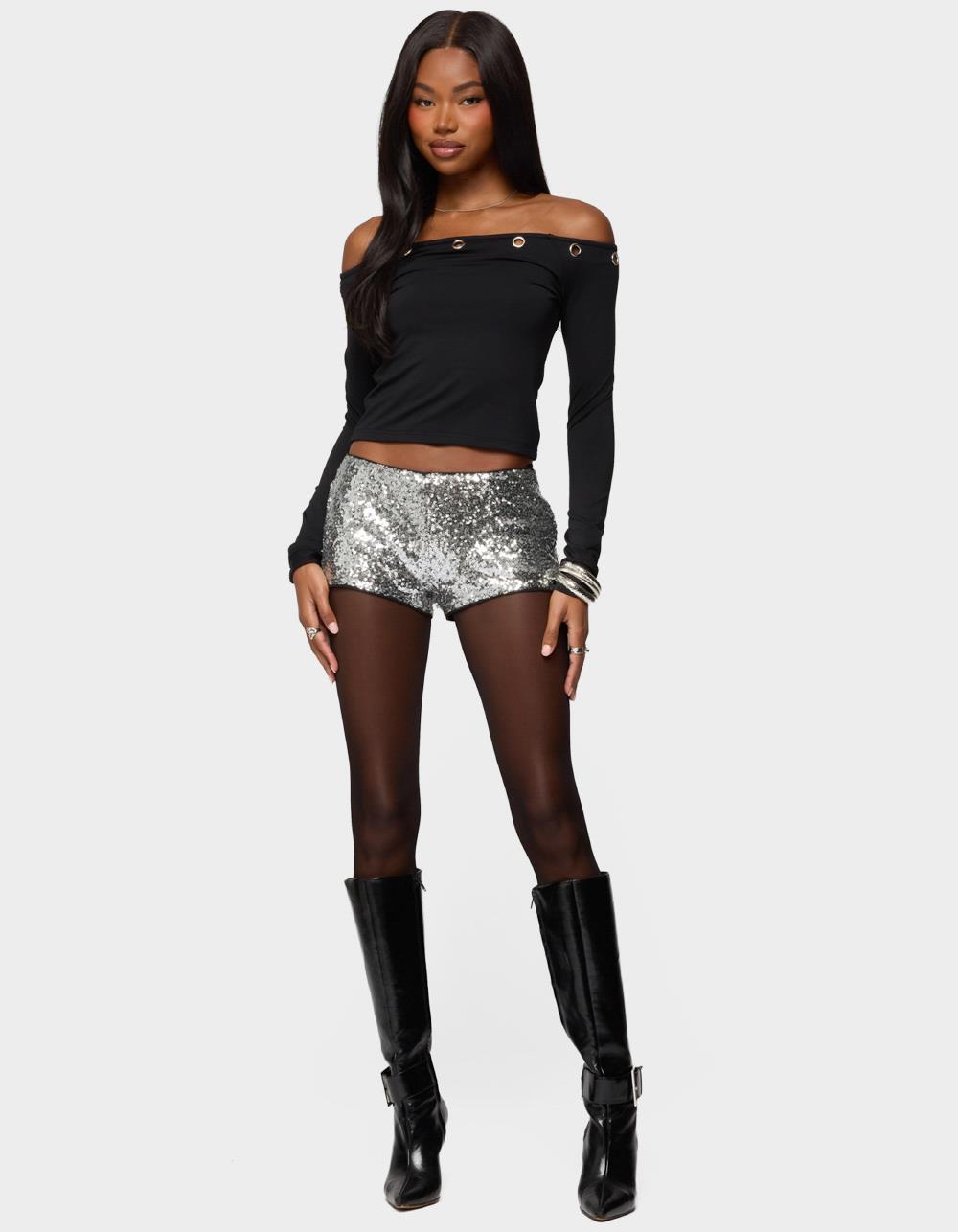 EDIKTED Shauna Sequin Micro Shorts - SILVER