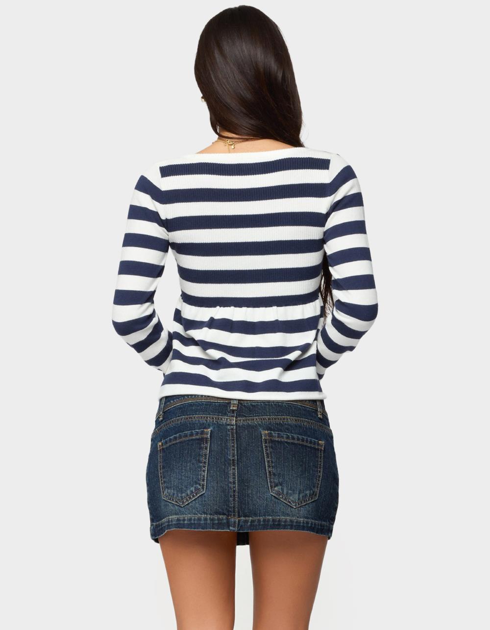 EDIKTED Lockie Striped Knit Babydoll Top - NAVY