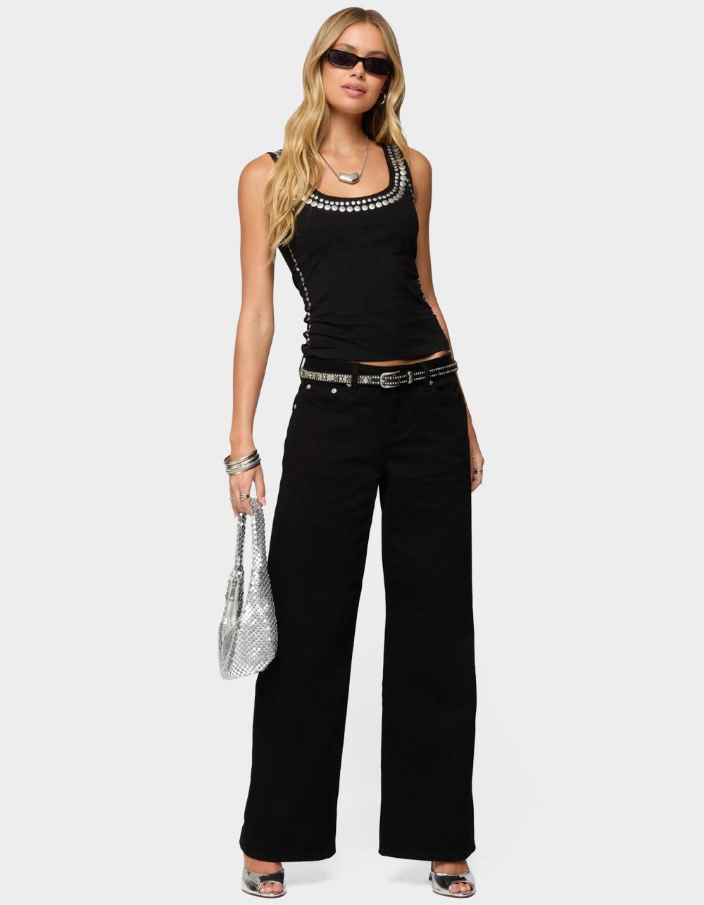 EDIKTED Studded Built Bra Tank Top - BLACK