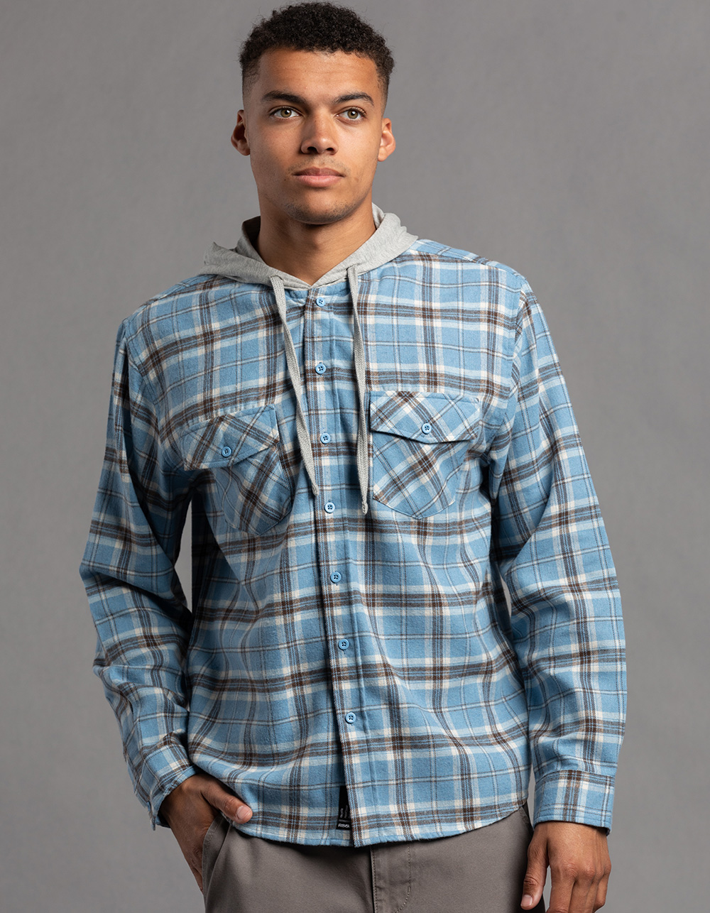 RSQ Mens Plaid Hooded Flannel - LIGHT BLUE
