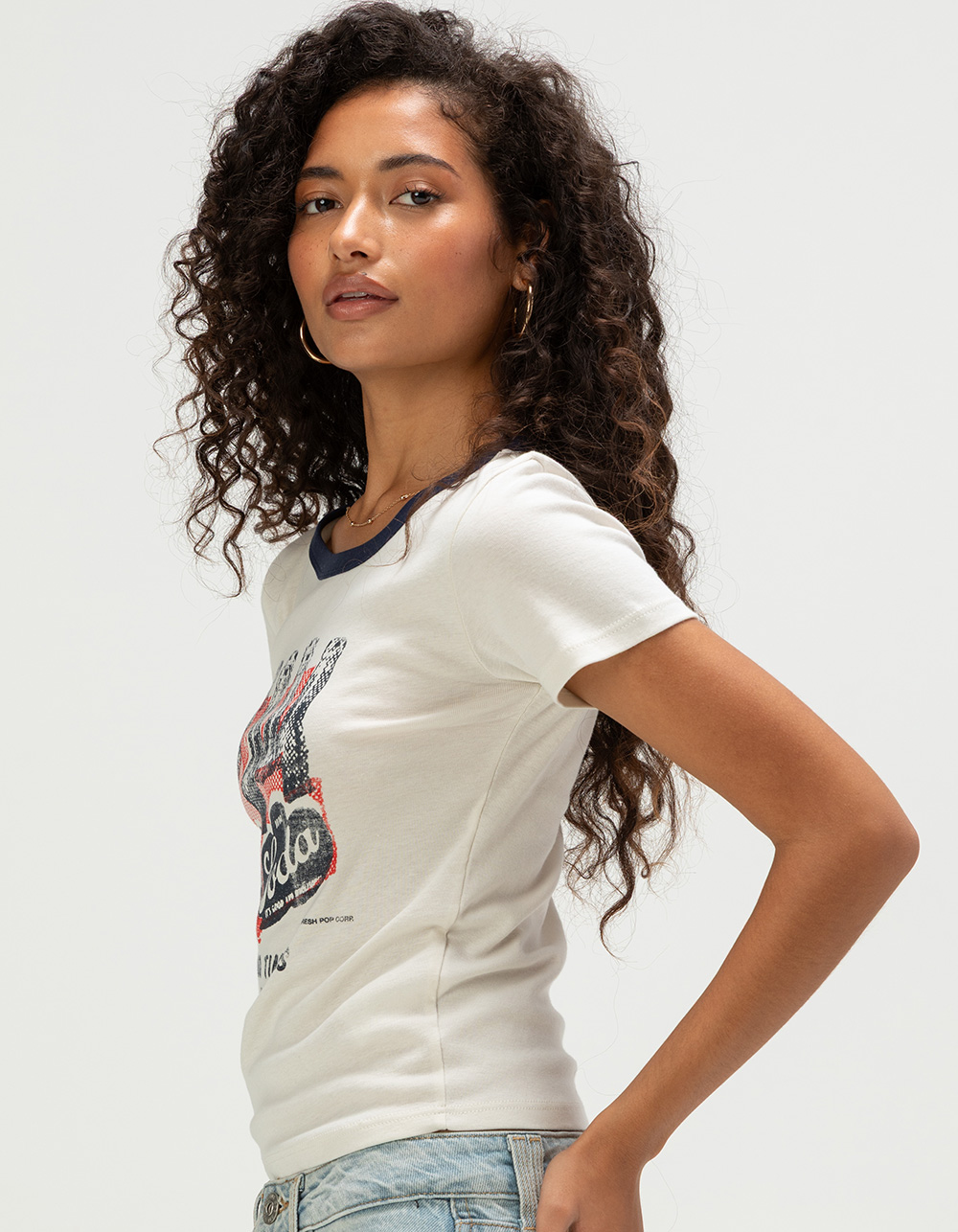 BDG Urban Outfitters Soda Womens Ringer Baby Tee - WHITE