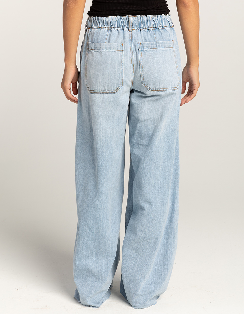 RSQ Womens Mid Rise Tie Front Denim Wide Leg Jeans - LIGHT WASH