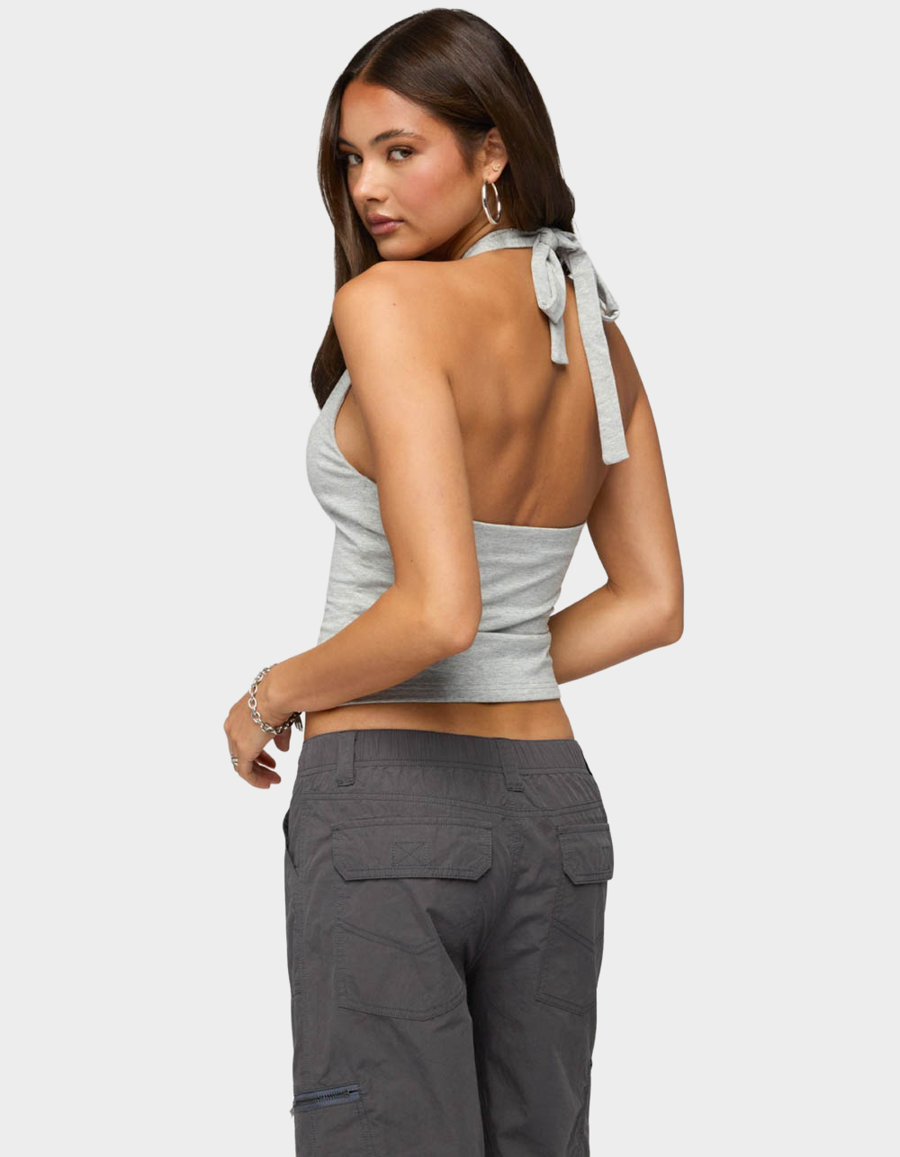 EDIKTED Bennet V-Neck Halter Top - GRAY