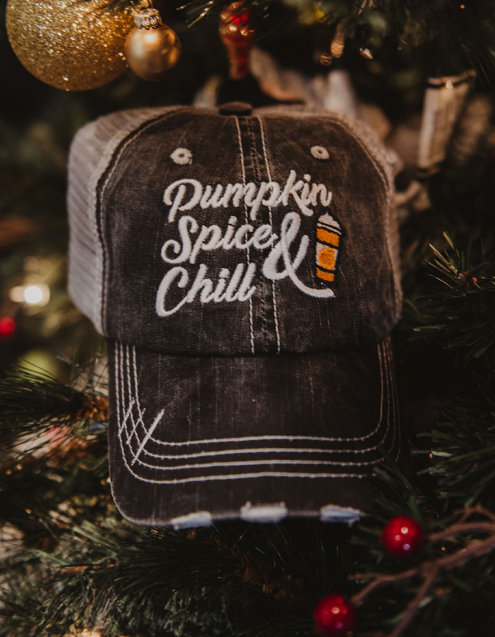 KATYDID Pumpkin Spice and Chill Trucker Hat - GRAY